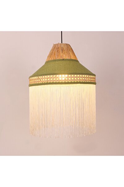 Mylamp ŞANZELİZE 41x50 cm Doğal Hazeran ve RAFYA Kumaş Avize