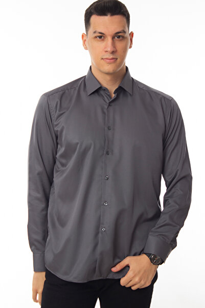 Dicotto Koyu Gri Regular Fit Klasik Kesim Micro Kumaş Kol Düğmeli Erkek Gömlek - 190-7