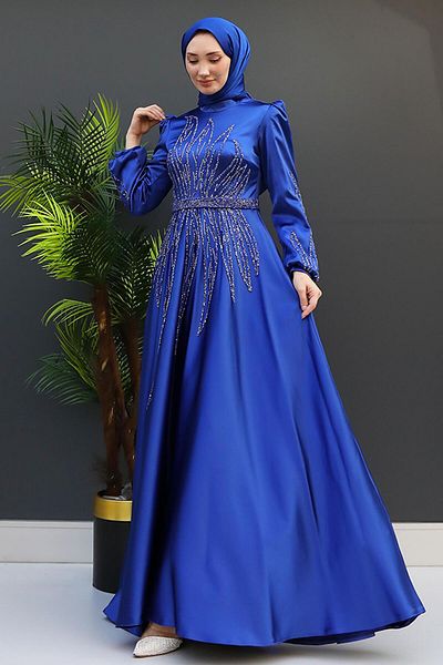 GİZ AGİYİM Μπλε βραδινό φόρεμα Alina Hijab - Βραδινό Φόρεμα