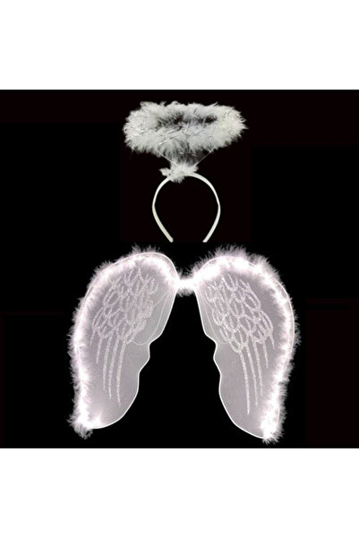 Go İthalat Beyaz Tüylü Dantelli Peri Kanadı Tül Peri Tacı Seti Kız Çocuk Kost...