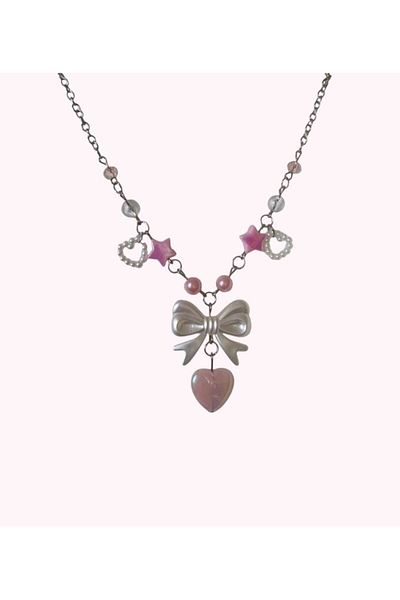 Crosswonder Bow Coquette Pink Necklace