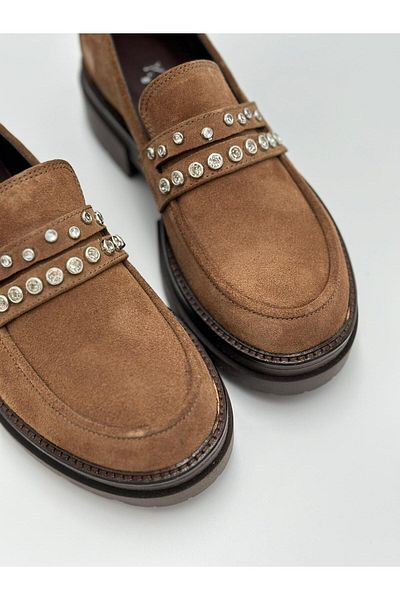 Klay Shoes Дамски велурени мокасини Cigaro с камъни