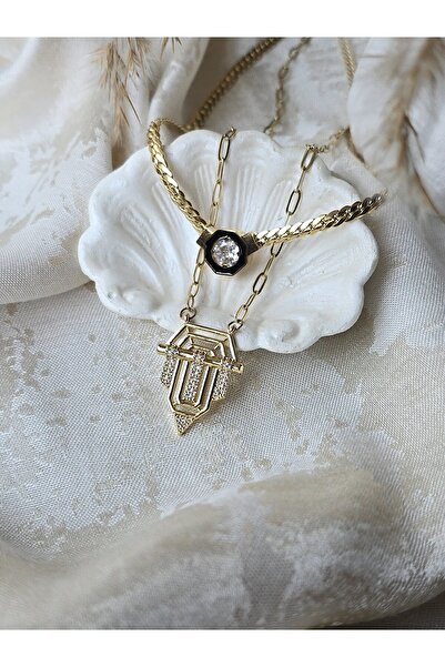 ULYOS PONIS Kararmaz Çelik Serenay Şövalye ve Zirkon Vip 2li Kadın Kolye Set