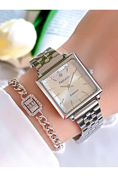 Ferrucci Diamond Pırlanta Taşlı Ve Sertifikalı Özel Kutulu Kadın Kol Saati+Bileklik BFC.01118-01