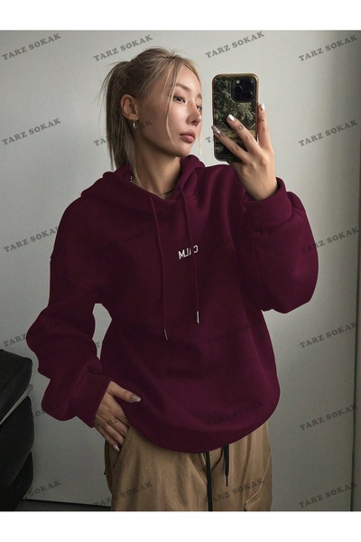 LAYORA Y2K TREND SEASON BAY للجنسين سويت شيرت ريترو بقلنسوة كود 1853 أحمر كلاريت