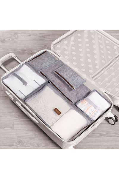 Ethab Ticaret 6-Piece Suitcase Travel Bag with Leather - Gray (4457)