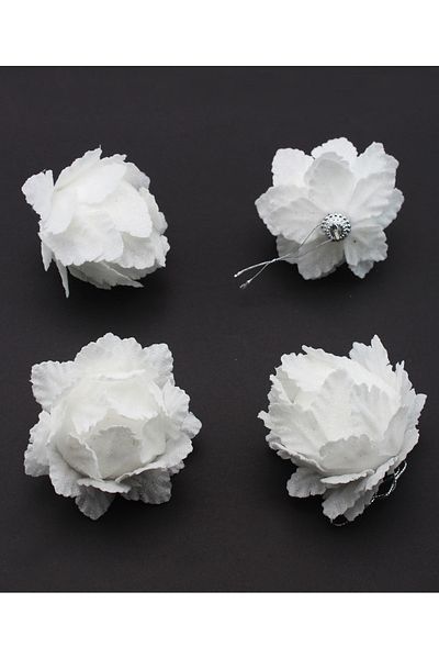 Lora Wedding 7cm High 4 Pcs White Color and Silvery Pineapple Flower Christmas Tree Ornament