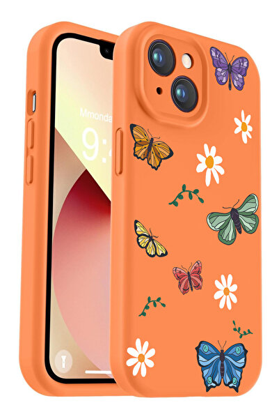 Caseji iPhone 13/ 14 Uyumlu İçi Kadifeli Özel Baskılı Renkli Lansman Kılıf