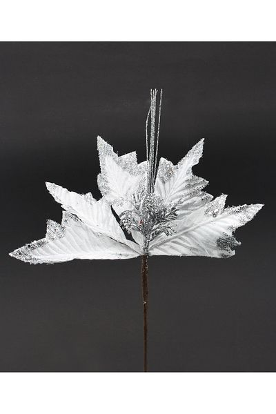 Lora Wedding 30cm High Flower with Bright White Colored and Glittered Leaves
