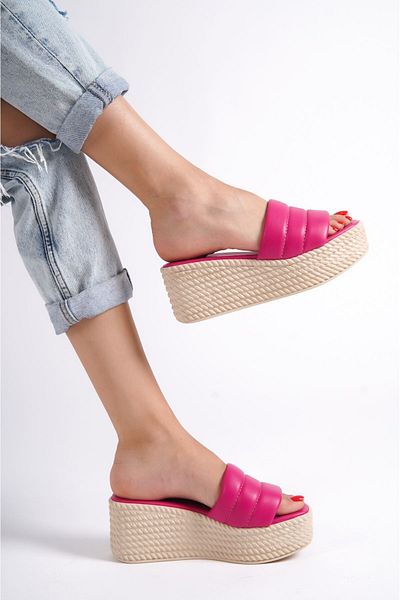 Moka Shopin MokaShopin Papuci cu toc cu pană din piele fuchsia