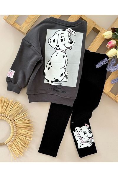 Minigimin Cicileri 101 Dalmaç Printed Girl's Set with My Mini Tights - Anthracite
