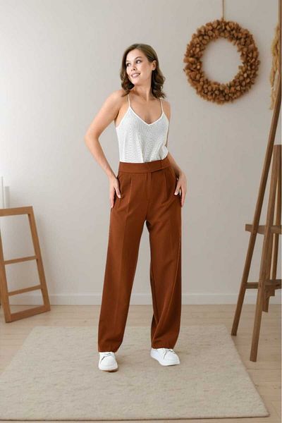 MİSLİNE Balazzo Velcro Large Size Wide Leg Women's Fabric Trousers