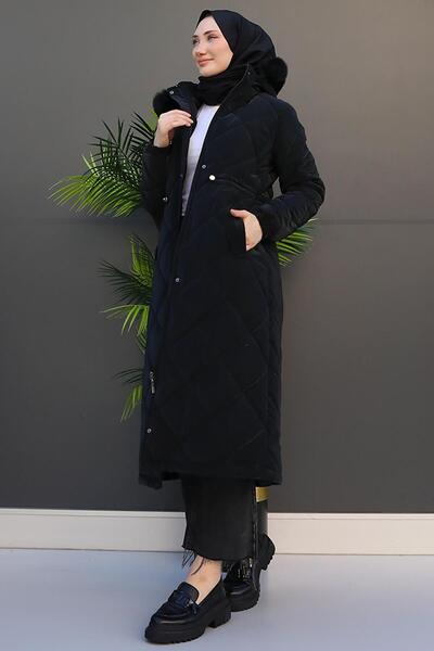 GİYZAMİLA Μπουφάν Clara με γούνα μαύρο