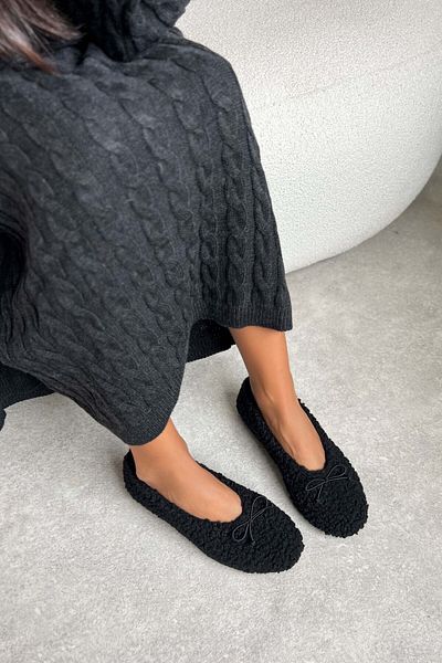 NİŞANTAŞI SHOES Balerini de damă Black Lavender - Talpă plată și pene