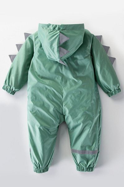 MDM Dinosaur Figured Hooded and Pocketed Cotton Lined Baby Raincoat Coat - for Girls and Boys