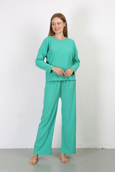 Akbeniz Σετ γυναικείες πιτζάμες Green Wrinkled Fabric - 4233