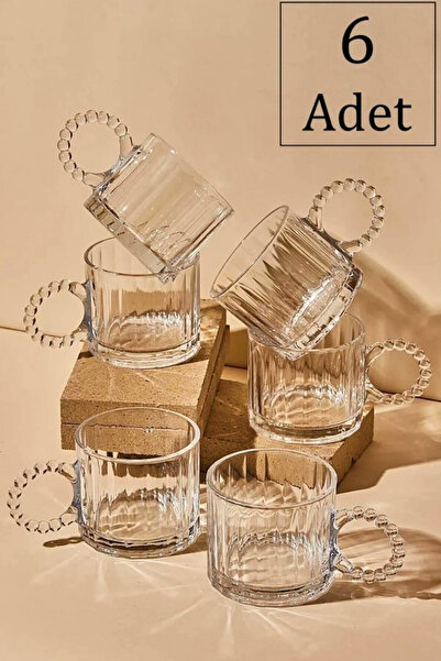 Mizizum 6'lı Boncuk Kulplu Cam Kupa | Boncuklu Cam Kupa | Espresso,Meşrubat, ...