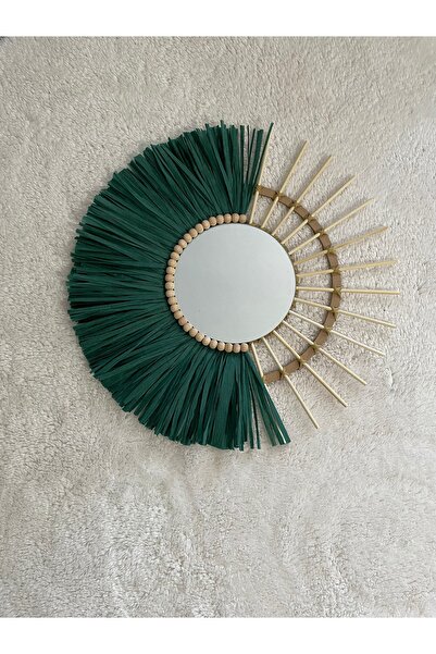 BOHEM Yeşil Rafya Ayna 40-42cm