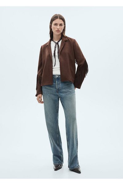 MANGO Woman Μπουφάν με φούντα σουέντ