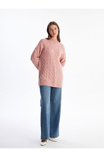 LC Waikiki Lw – Damen-Strick-Tunika mit Stehkragen und Selbstmuster
