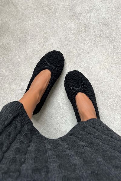 NİŞANTAŞI SHOES Balerini de damă Black Lavender - Talpă plată și pene