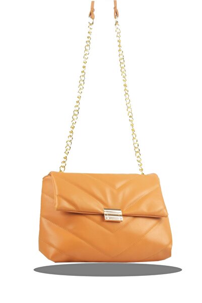 Bagorama Sona Kadın Suni Deri Kapitone Zincirli Omuz Çantası - Hardal