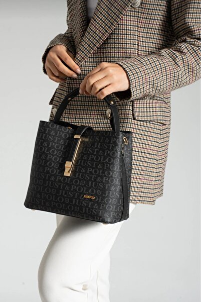 Just Polo حقيبة يد وكتف سوداء نسائية-2055