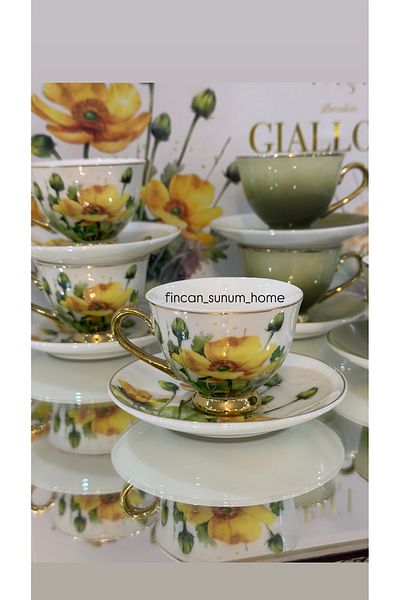 Paçi Cup Kit with Flower Gilding 6 Seater (Giallo)