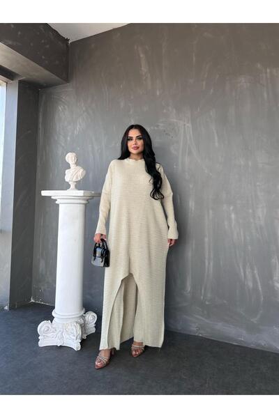 MAY MARA بدلة تريكو نسائية مكونة من قطعتين مع بنطال طويل من الكاجاري محبوك بشعر رقيق