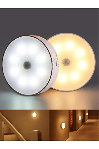 abnturk 8 Ledli Sarı Gün Işığı Hareket Sensörlü Lamba Usb Şarjlı Dolap Içi, Koridor On/auto/off Modlu