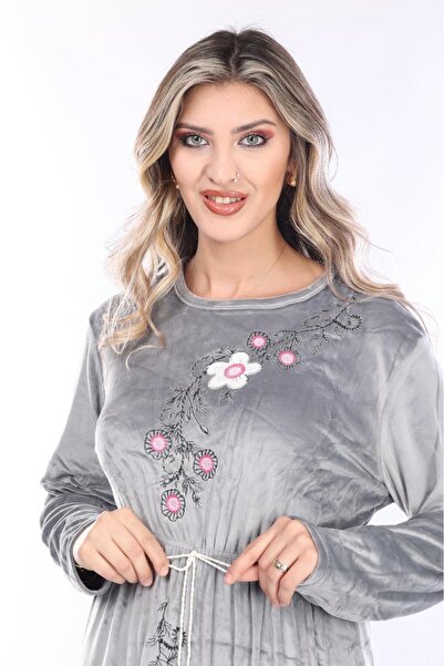 mervemoda Women's Long Sleeve Velvet Dress