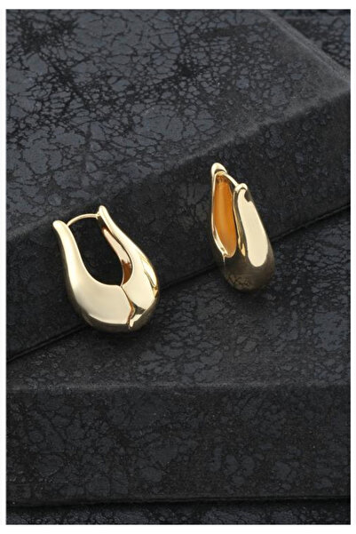 Çelik Oval Dolgulu Gold Küpe