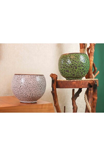 BİTKİ TASARIMI Krem Kahve Şekilli Ve Yeşil Şekilli Artistik Çift Sırlı İç Ve Dış Mekan Kullanımlı To