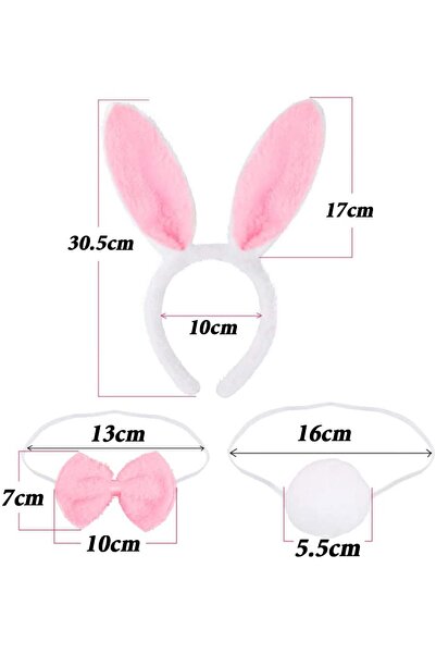 Lunaev مجموعة أزياء الأرنب تتضمن تاج وربطة عنق وذيل باللون الوردي