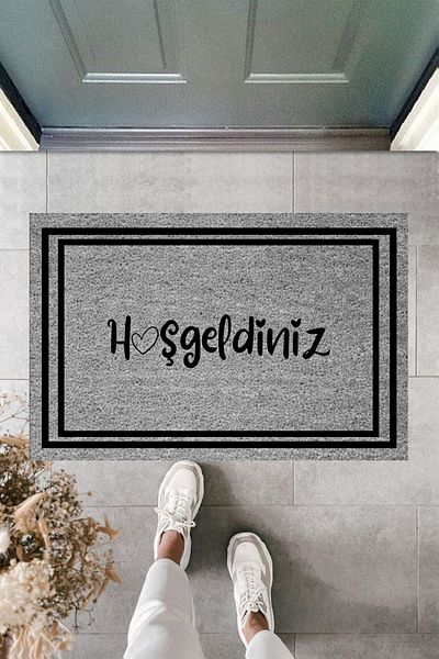 Dormot Home Modern Digital Printing - Gray Floor Framed Heart Welcome Door Mat - Door Door Mat