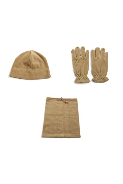LEADER TRADE Military Sand Color 3-Piece Fleece Beret, Neck Collar, Gloves Set