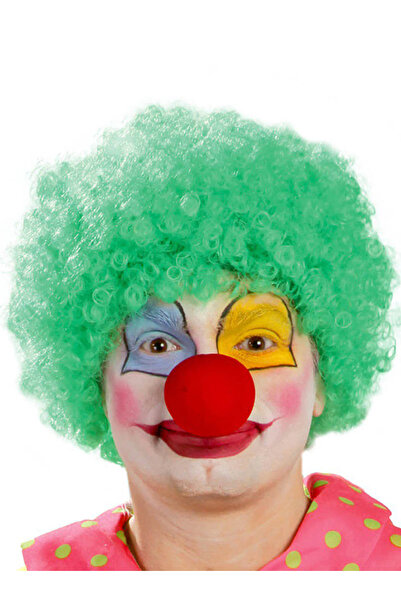 Marsilyan Green Color Curly Afro Bonus Wig Fake Hair and Red Nose Set (4940)