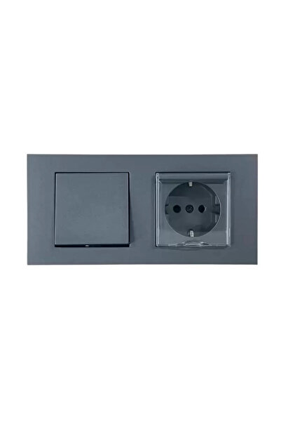 Tenda Ovivo Grano Füme İkili Set Anahtar + Kapaklı Topraklı Priz