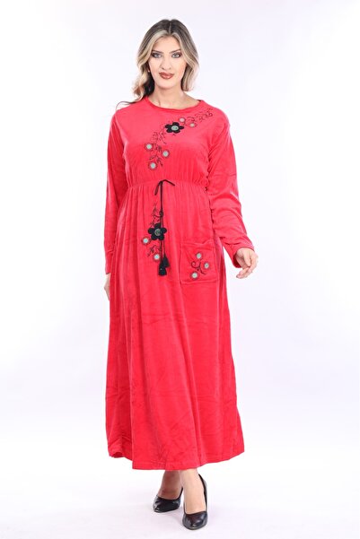 mervemoda Women's Long Sleeve Velvet Dress