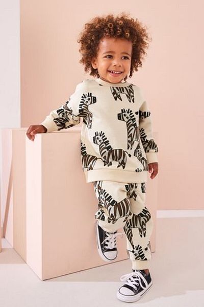 Next Baby Cotton Ecru Zebra Patterned Long Sleeve Bottom Top Set