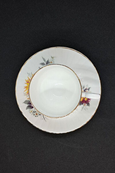 ABBETC Royal Stafford Bone China Chrysanthemum Floral Vintage Double Coffee Cup 2 Pieces