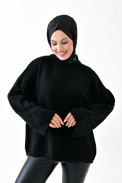 WOMAN VISION Femei, fără umăr, cu mânecă spaniolă, decolteu, cu mânecă lungă, negru, tricotaj supradimensionat, pulover hidromasaj 4091