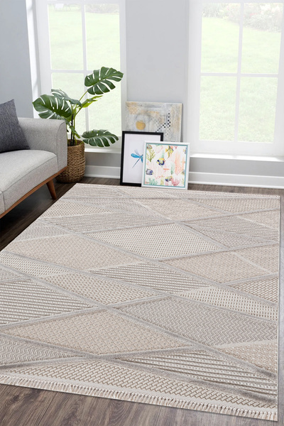 Zarif ZRF-1087-GRİ Yumuşak Dokulu Halı Kilim Salon Mutfak Koridor Kesme Yollu...