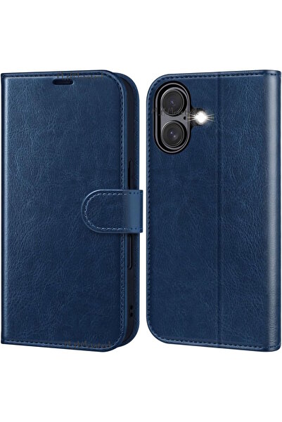 m.tk moveteck İphone 16 Plus Kılıf 360 Tam Kaplar Deri Dokulu Kapaklı Cüzdanlı Kartlıklı Standlı Kartvizitli Kapak