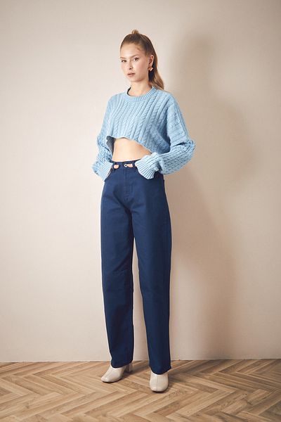 Fulla Moda Zippered Waist Buckle Palazzo Jean