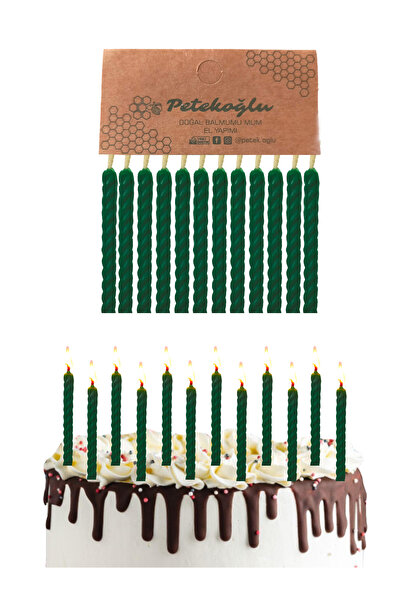 Petekoğlu (12 Adet Yeşil) Balmumu Mum Doğal Petek Pasta Parti Mumu Doğum Günü Nişan Kına Gecesi Beeswax Candle