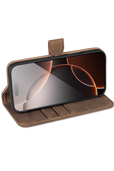 m.tk moveteck İphone 16 Kılıf 360 Tam Kaplar Deri Dokulu Kapaklı Cüzdanlı Kartlıklı Standlı Kartvizitli Kapak