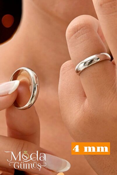 Moda Gümüş 925 Ayar Gümüş 4 mm Bombeli Klasik Düz Alyans