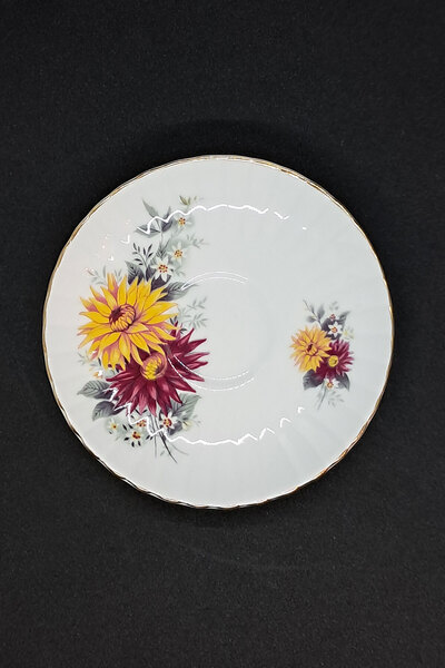 ABBETC Royal Stafford Bone China Chrysanthemum Floral Vintage Double Coffee Cup 2 Pieces