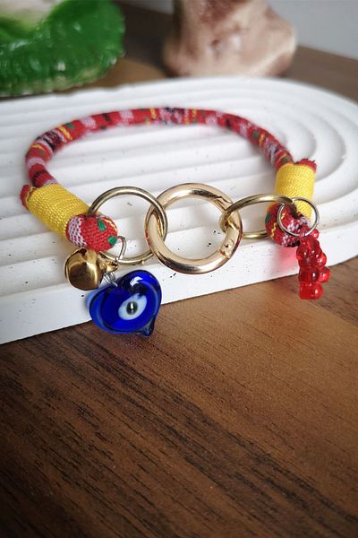 Truego Cat Dog Collar with Bell Bohemian Cat Necklace Spring Lock - Red